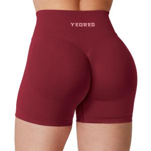 YEOREO Hidden Scrunch Workout Shorts Vision Women Seamless Gym Shorts High Waist Yoga Shorts (Red, M)