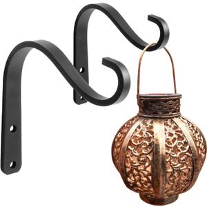 5 Inch Outdoor Decorative Iron Small Plant Lantern Hooks for Wall Hanging Solar Lanterns, Rust Resistant Heavy Duty, Black (5-Inch A)