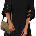 LookbookStore Women Casual Crewneck Mesh Panel 3/4 Bell Sleeve Loose Tunic Dress L