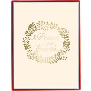 Graphique Peace on Earth Cards | Pack of 15 Cards with Envelopes | Christmas Greetings | La Petite Noel Collection | Embossing and Gold Foil Accents | Blank Inside | Boxed Set | 3.25" x 4.75"