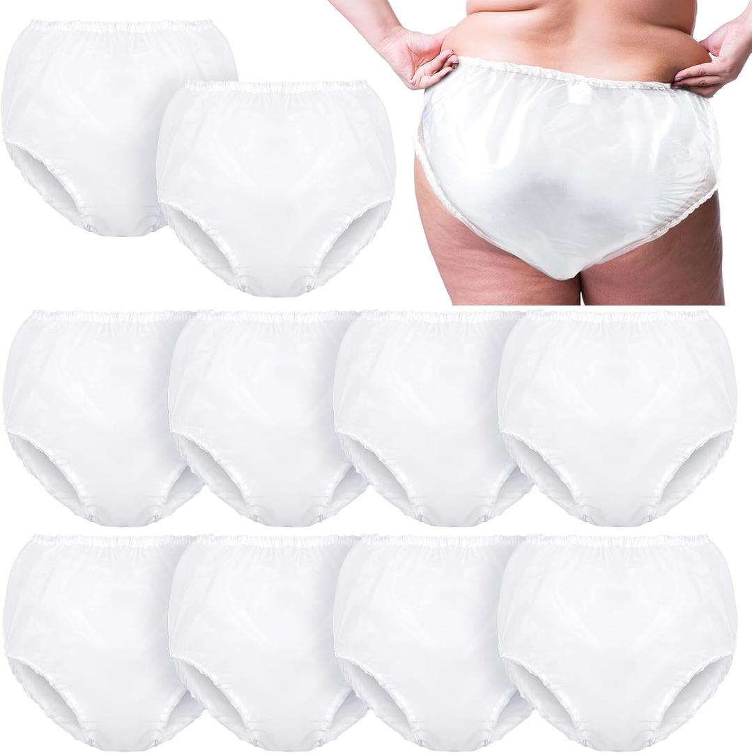 Weewooday 10 Pcs Waterproof Incontinence Underpants Plastic Pants Incontinence Leak Protection Adult Washable Diaper Cover (White,XX-Large)