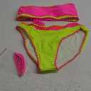 popvil Women's Neon Color Block Bandeau Swimsuits Strapless Bikini Sets Two Piece Bathing Suits Size L