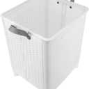 Laundry Hamper Large Foldable Laundry Baskets, Freestanding Clothes Hamper with Easy Carry Handles in Laundry Room Bedroom Bathroom College Dorm for Adults (White)