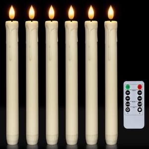 Homemory 6 Pcs Flameless Taper Candles with Remote, Timer, Dimmer, Ivory Battery Operated CandleSticks with Flickering Light, Plastic Led Window Candles, 9.6 Inches for Halloween Christmas Decoration