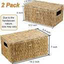Set of 2 Wicker Basket with Lid, Rectangular Water Hyacinth Storage Baskets for Organizing, Decorative Woven Basket Bins Boxes for Organizing Home (14.2" x 9.4" x 7" + 12.2" x 7.8" x 6")