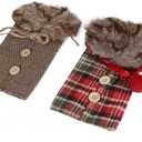 Wine Bottle Cover,2Pcs Christmas Cloth Wine Bottle Cover Drinkware for Xmas Party Decorations Ornament (fur collar)