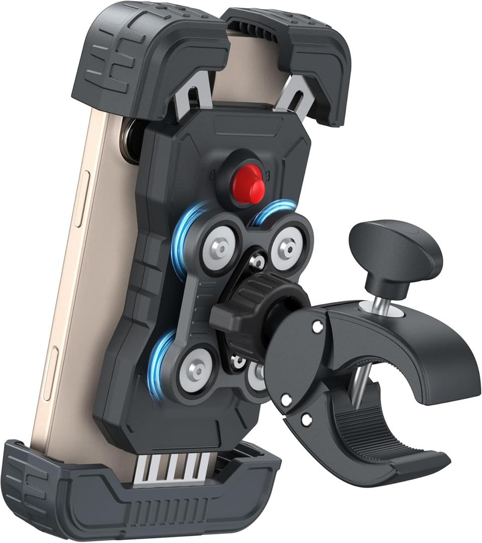 Motorcycle Phone Mount Holder, [150mph Wind Anti-Shake][7.2inch Big Phone Friendly] Bike Phone Holder, Motorcycle Handlebar Cell Phone Clamp, Compatible with iPhone 16 Pro Max, Tangerine