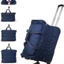 Hanke Large Expandable checked Luggage Suitcases with Wheels Foldable Duffle Bag for Travel suitcase for Women Men Garment BagBlue, 22 Inch