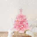 Wangchao Craft 20" Mini Pink Christmas Tree Table Top Artificial Xmas Tree Small Christmas Tree with Lights, Star Treetop and Balls, Tabletop for Girls Rooms