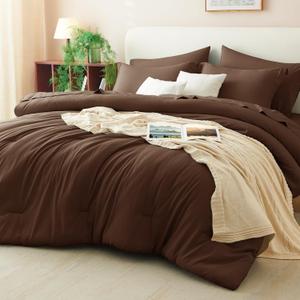 CozyLux Oversized King Comforter Set Brown, 7 Pieces 120"x98" Bed in a Bag Comforter Set with Sheets, All Season Bedding Sets with Down Alternative Comforter, Sheets, Pillowcases & Shams, Soft Bed Set