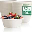 Homestockplus 32 Oz Deep Paper Bowls [100 Pack] - Large Disposable Soup Bowls Heavy Duty, Leakproof Compostable Bowls for Ramen, Chili, Salad, Microwave Safe Commercial Containers (White)