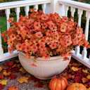 Geegoods Fall Flowers Artificial Mums for Outdoors, 20 Bundles UV Resistant Silk Fake Daisy with Eucalyptus Leaves No Fade Greenery for Porch Patio Garden Front Door Fall Decoration(Orange)