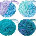 AmazerBath Loofah Sponge 60g/Piece, Exfoliating Bath Sponge Body Scrubber - Loofa Set of 4 Flower Color (Green-Purple)