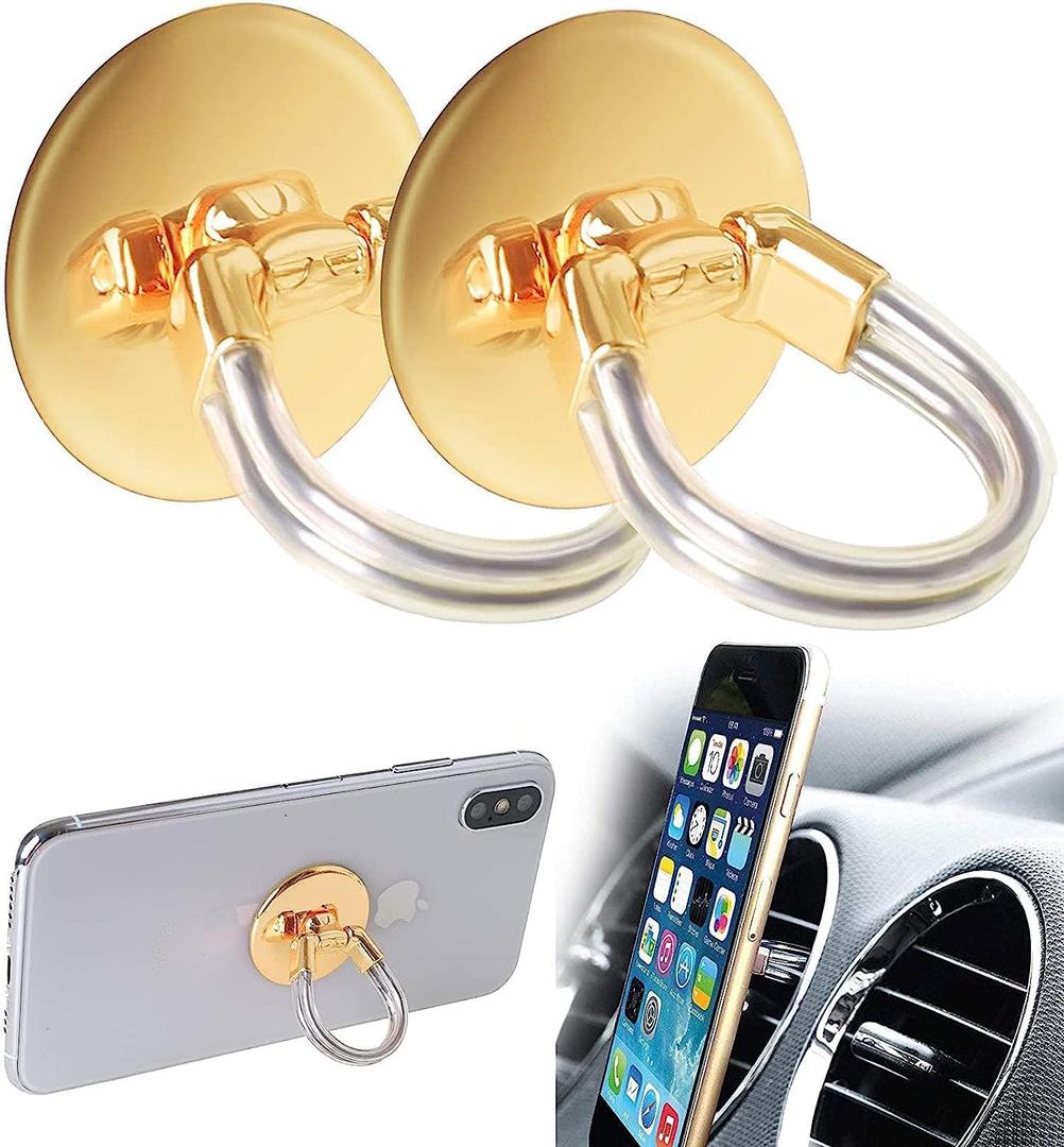 Cell Phone Metal Ring Holder Stand for Universal Car Air Vent Mobile Holder Kickstand 360 Degree Rotation & 90Flip for Car Home, Cheap Sunday Multipurpose Mobile Phone Bracket - (Round Gold 2 Pack)