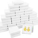Small Gift Boxes, 40 Pack 3.5x3.5x1 Inch Bulk Cotton Filled Small Jewelry Boxes with Lids for Necklace Ring Bracelet Earring Display Box (White)