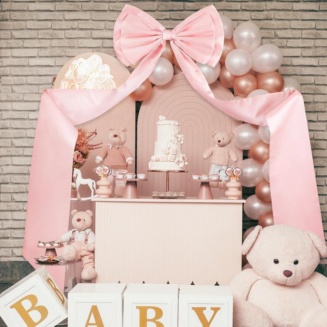 Large Bow Wedding/Party Decoration: Giant Satin Decorative Bows for Arch Wall, Bow Themed Room Decor for Bridal Wedding/Engagement/Party/Birthday/Baby Shower(Pink), 19 inches