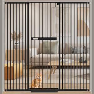 WAOWAO 71\" Extra Tall Cat Pet Gate 29.92-61.42\" Wide Pressure Mounted Walk Through Swing Auto Close Safety Black Metal Dog Pet Puppy Cat for Indoor Stairs,Doorways