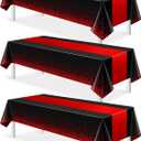 MASHAN 3Pcs Black and Red Tablecloth Party Decorations,Plastic Black Table Cloth Printed Red Table Runner Disposable Rectangle Cover for Birthday Weeding Anniversary Graduation Party,54 x108 Inch