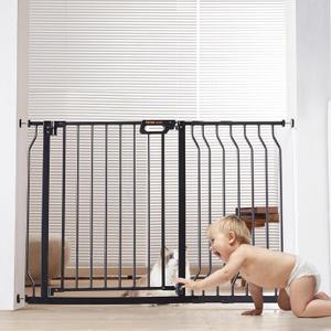 VEVOR 29.5-46.4" Extra Wide Safety Gate for Stairs, Auto Close Dog Gate for The House, Easy Install Pressure Mounted Pet Gates for Doorways, Easy Walk Thru Wide Safety Gate for Dog, Black