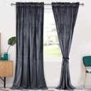 Hiasan Velvet Curtains 108 inches-Blackout Thermal Insulated Solid Soft Curtains for Bedroom Living Room Rod Pocket Room Darkening 2 Panels Window Drapes with Tiebacks, 52W x 108L, Dark Grey