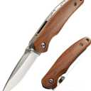 Small Pocket Knife, Folding Knife with 2.4 Inch Blade, Liner Lock, Wood Handle for EDC, Outdoor Camping, Survival (Polished)