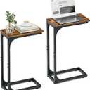 C-Shaped End Tables Set of 2 - Modern Small Sofa Table with TV Tray for Couch Arm, Narrow Side Table for Living Room, Bedroom, or Compact Spaces, Rustic Wood Top with Metal Frame, Rustic Brown