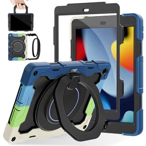 ROISKIN for iPad 10.2 Case 9th 8th 7th Generation with Screen Protector [15ft Drop Protection], 360 Rotating Kickstand Shoulder Strap Hand Grip Pencil Holder Kids Case for iPad 10.2 inch Case