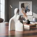 Sculptures Home Decor, Modern Minimalist Figure Ornaments, Ceramic Couple Statues for Bookshelves, Tabletop, Living Room and Couples Bedroom Decor (Ink White - Lovers)
