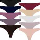 POKARLA Seamless Thongs for Women No Show Underwear Pack of 10 (Medium)