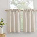 RYB HOME Cafe Curtains 24 inches Length, Linen Sheer Short Curtains for Small Window, Half Privacy Light Filetring Window Tier Valance for Kitchen Bathroom, W 26 x L 24, Beige, 2 Panels Set