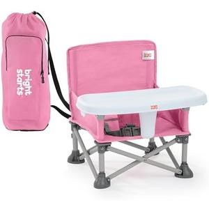 Bright Starts Pop 'N Sit Portable Booster, Indoor/Outdoor Use, Floor Seat with Feeding Tray, Pink, 6 Mos - 3 Yrs