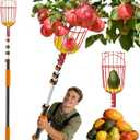 Buyplus 26ft High Reach Fruit Picker with Basket Telescoping, 5-20 Foot Heavy Duty Sturdy Aluminium Telescoping Extension Pole, Easy to Attach Twist-On Metal Basket for Picking Mango Avocado Lemon