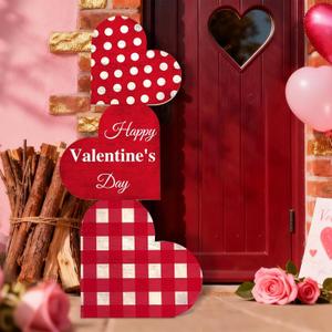 Valentines Day Large Wooden Porch Sign, 35 inch Valentines Wood Heart Standing Decoration Rustic Heart Shape Hanging Sign for Valentine's Day Yard Outdoor Farmhouse Home Indoor Front Door