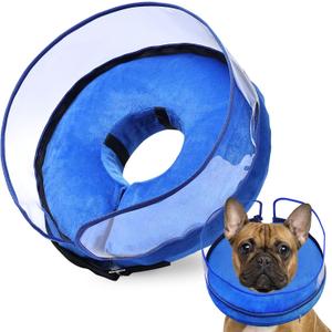 BARKLESS Dog Cone, Inflatable Dog Cone After Surgery for Small Medium Breeds, Soft Surgery Collar with Enhanced Anti-Licking Guard Shield for Pets, Patented Protective Donut Collar (M (Neck: 8"-11"), Blue)
