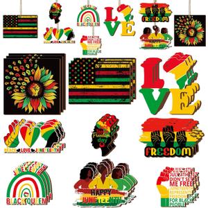 27 Pcs Juneteenth Wooden Hanging Ornaments Black History Month Pendant Slices Tags Decoration Wood Ornament for Tree African American Festival Independence Day Holiday Celebration Supplies, 9 Styles