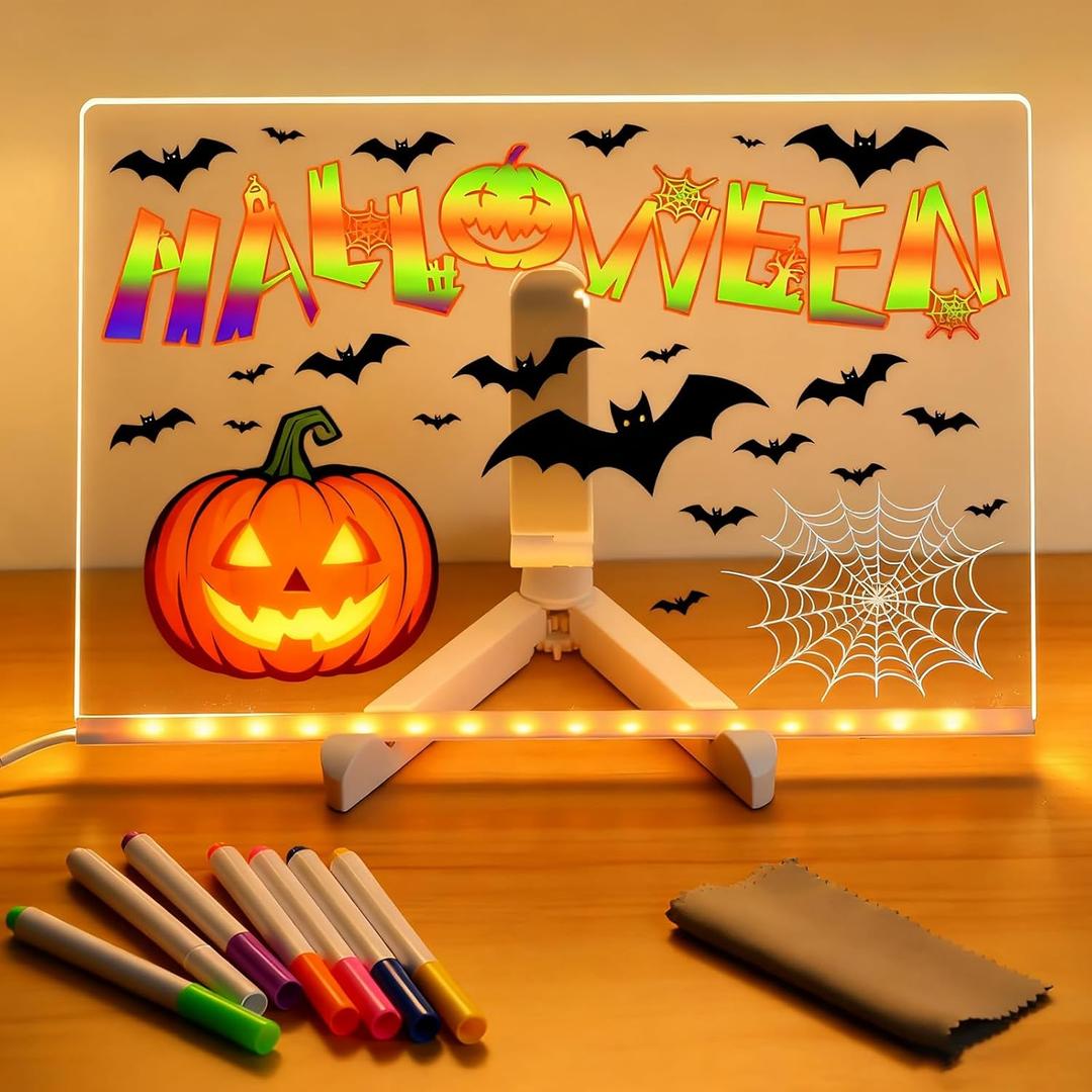 Led Note Board with Colors Up Acrylic Message Board Glowing Acrylic Dry Erase Board, Led Boards to Write On with Light up Stand 15.7''x11.8'' with 7 Colors Pen Easy to Clean Drawing Board
