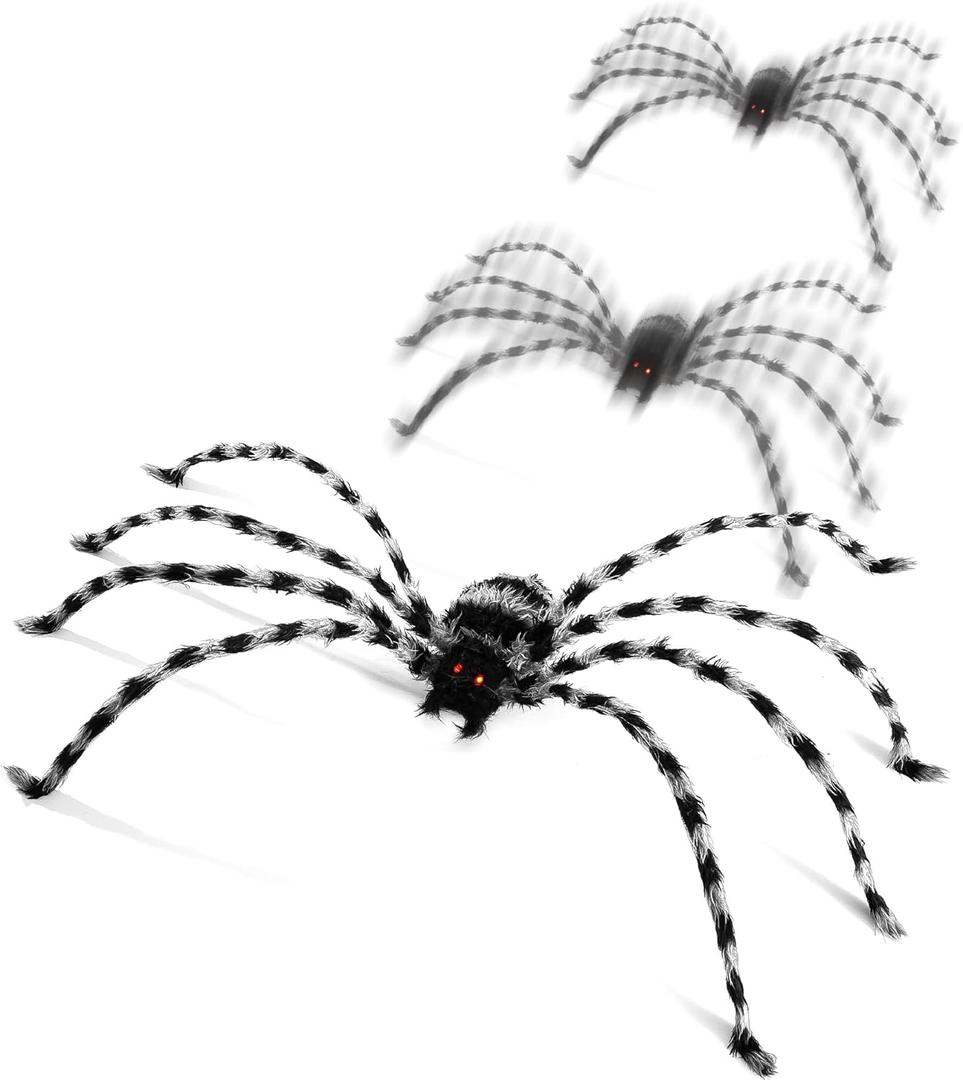 Halloween Animatronics 4ft Crawling Spider Decorations, 48inch Animated Walking Spider with Sound & Light Activated, Creepy Scary Move, Light Up Eyes, Haunted Decor Horror Prop for Indoor, Outdoor