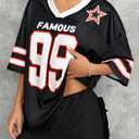 Oversized Jersey Shirts for Women Shirts Y2K Number Graphic Jerseys V Neck Cute Streetwear Tee Tops (Black, L)