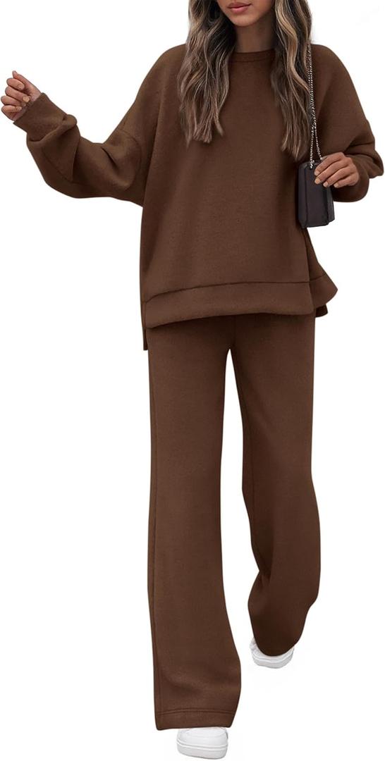 KIRUNDO Spring Fall Sweatsuits Women 2 Piece Outfit Lounge Sets 2026 Matching Airport Travel Sweatshirt Sweatpants Tracksuit (Medium, Brown)