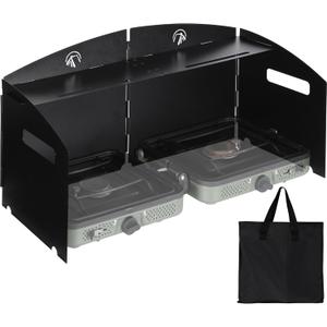 REDCAMP Portable 4-Panel Steel Camping Stove Windscreen, Foldable Windproof Outdoor Gas Stove Windshield with Storage Bag for Camping, Hiking, Backpacking, Picnic, Cooking (Black)