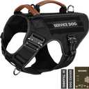 Tactical Dog Harness - Full Metal Buckles No Pull Dog Vest with Leather Handle, Hook & Loop for Hiking Training (Black, L) (Large)