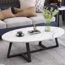 Wolawu Coffee Table Small Oval Table,White Faux Marble Table for Living Room, Modern Center Tea Tables for Small Space,Wooden Tables End Tables with Sturdy Black Metal Leg, 39.37 x 21.65 x 17.71 inches