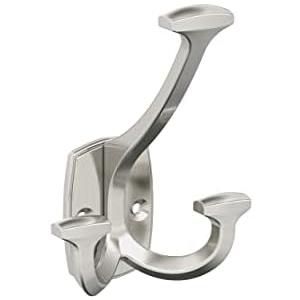 Amerock H37004G10 | Vicinity Triple Prong Decorative Wall Hook | Satin Nickel Hook for Coats, Hats, Backpacks, Bags | Hooks for Bathroom, Bedroom, Closet, Entryway, Laundry Room, Office