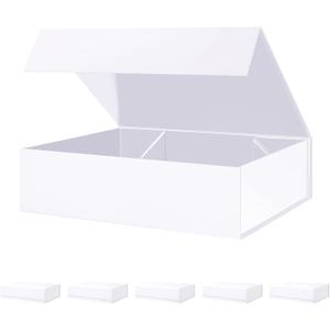 BLK&WH 6 Large Gift Boxes 13.5x10x3.5 Inches, White Gift Boxes with Magnetic Closure Lids, Sturdy Shirt Boxes, Rectangle Collapsible Boxes for Gift Packaging (Matte White)