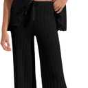 Imily Bela Women's Summer 2 Piece Swimsuit Cover up Crochet Knit Cardigan Tops Long Pants Set Bathing Suit Beach Outfit (Large, Black)