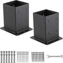AXWHYS 4x4 Post Base 6 Pcs, (Inner Size 3.5"x3.5") Post Anchors, 13GA Thick Solid Steel & Black Powder Coated, Deck Post Brackets Support Deck Base Plate Pergola Brackets Fence Kit Mailbox Mount