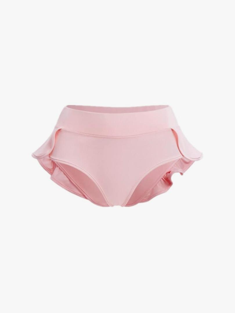 Women's High Waist Wide Waistband Ruffle Yoga Shorts Gym Workout Rave Booty Dance Mini Hot Pants Bottoms Active Skirted Panties, Pink, Small