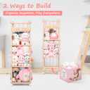JoyPcsTable Stuffed Animal Storage with Removable Fabric Bins & Locking Wheels, 2-in-1 Wooden Toy Organizer and Display Shelf Space Saving for Playroom, Bedroom, Nursery