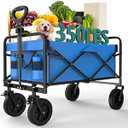 OLIXIS Heavy Duty Wagon Cart with Wheels Foldable, Large Collapsible Wagons Carts with All-Terrain Wheels, Smooth Maneuverability, Suitable for Gardening, Camping and Beach, Blue