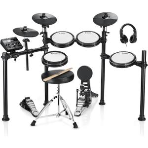 Donner DED-200 Electric Drum Sets with Quiet Mesh Drum Pads, 2 Cymbals w/Choke, 31 Kits and 450+ Sounds, Throne, Headphones, Sticks, USB MIDI, Melodics Lessons (5 Pads, 3 Cymbals)